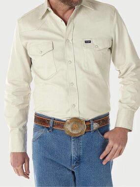 NEW Wrangler size Large Tall Mens Cowboy Long Sleeve Khaki Work Shirt